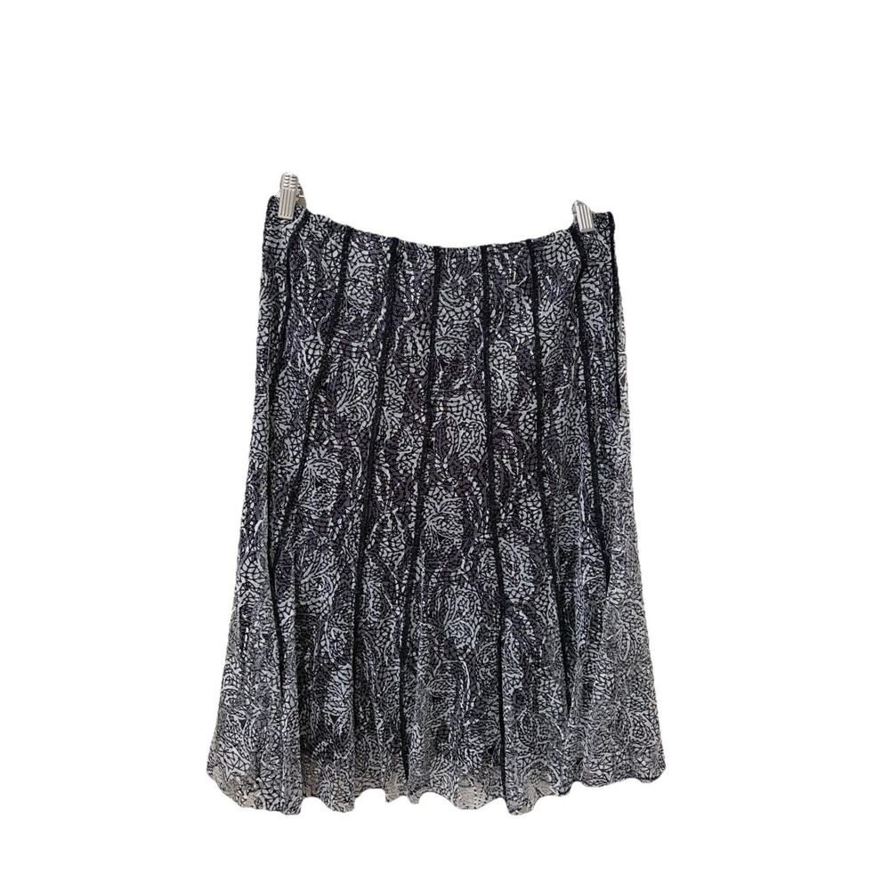 Coldwater Creek Flowy Black White Skirt Mesh Lace Detail Abstract Size‎ 10-12